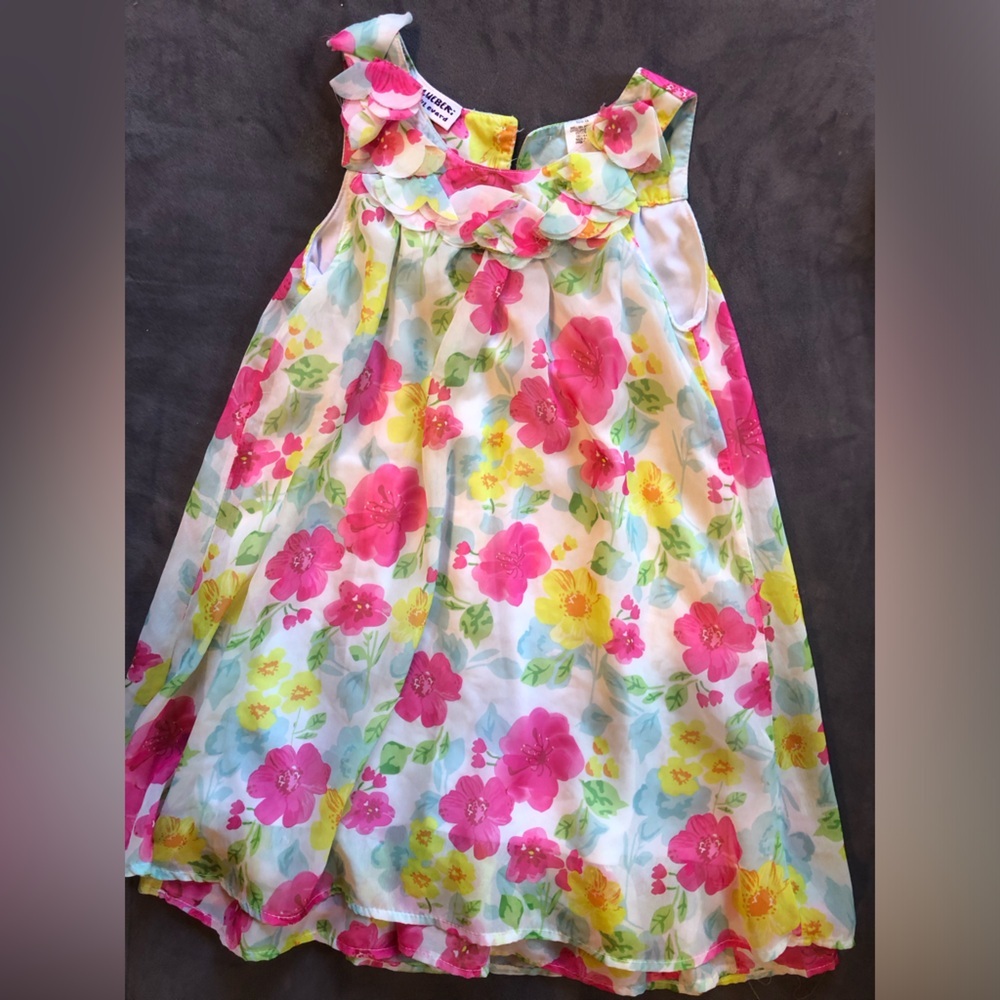 Floral Kids Dress with Pink and Yellow Accents